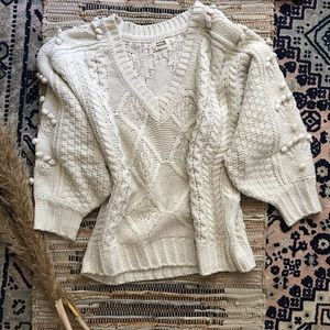 MOLLY BRACKEN POMMED CABLE SWEATER